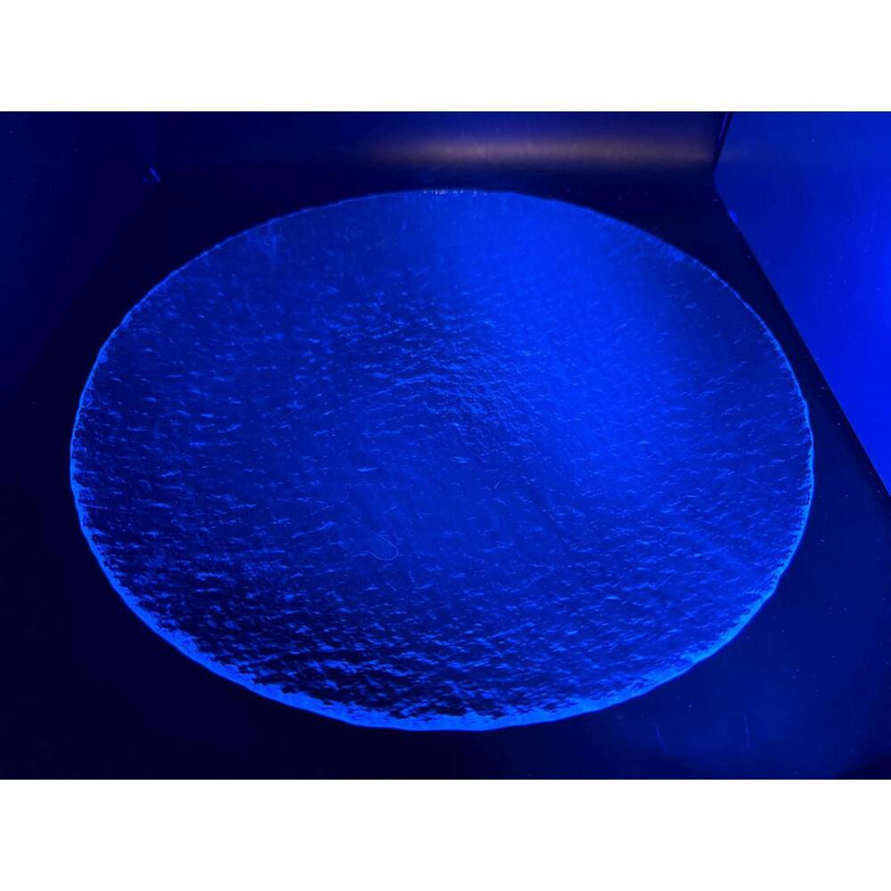 Vintage Clear Textured Glass Serving Plate / 12” Platter – UV Reactive (Cerium)